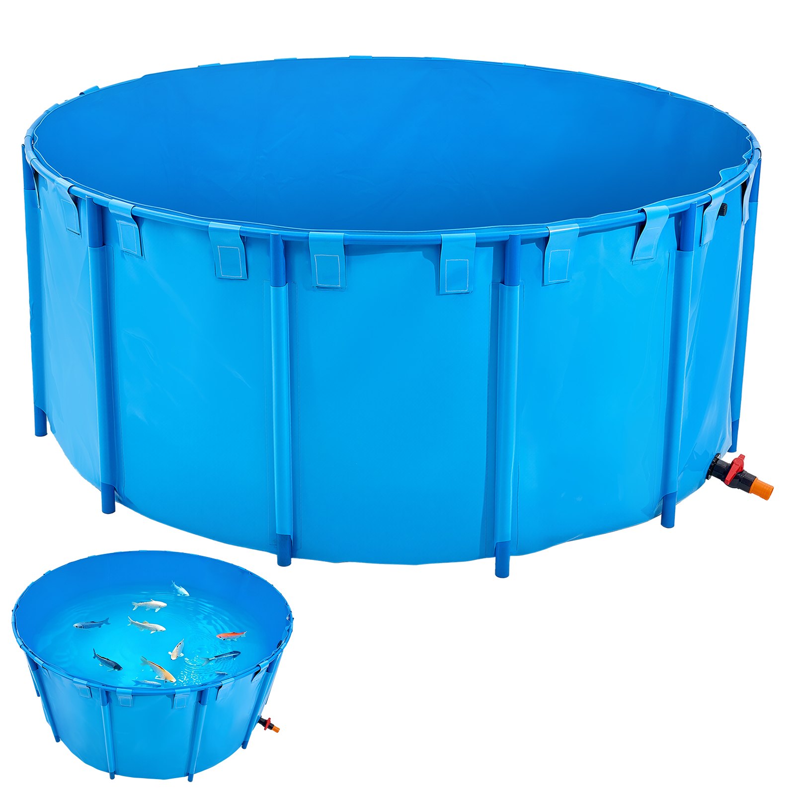 VEVOR Estanque de Lona Sobre Suelo 4550 L Tanque de PVC Sobre el Suelo 240 x 240 x 100 cm para Peces Dorados con Estructura Estable de Plástico y Válvula de Drenaje para Acuicultura, Riego, Azul