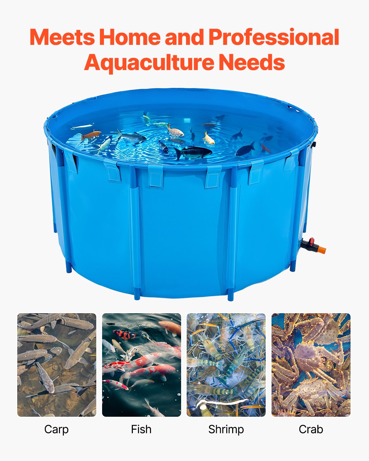 VEVOR Canvas Fish Pond, 3100L Capacity, PVC Koi Aquarium, Round Goldfish Tank with Sturdy Frame & Drain Valve, for Aquaculture, Koi Breeding & Irrigation (Blue)
