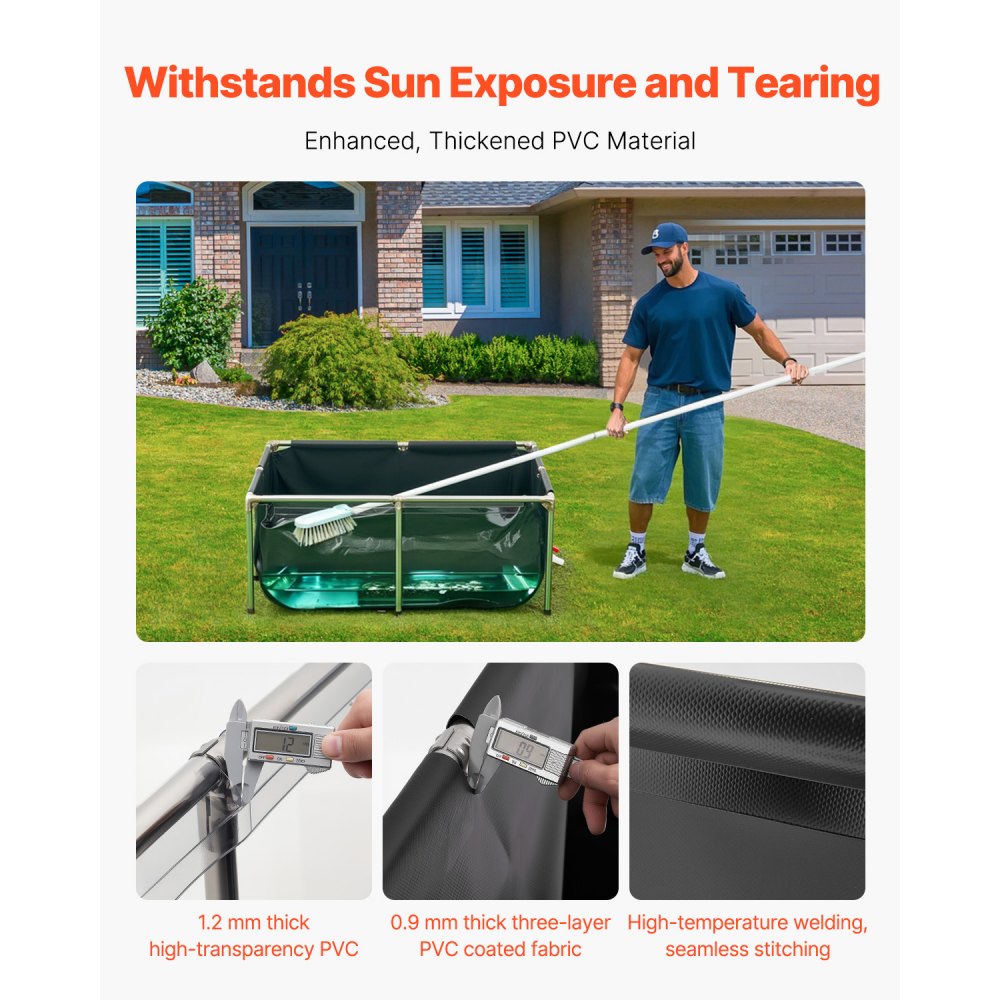 VEVOR Canvas Fish Pond, 480 L Fish Tank, PVC Koi Tank with Transparent Viewing Window, Goldfish Tank with Stainless Steel Frame & Drain Valve, for Breeding Koi and Goldfish (Black)