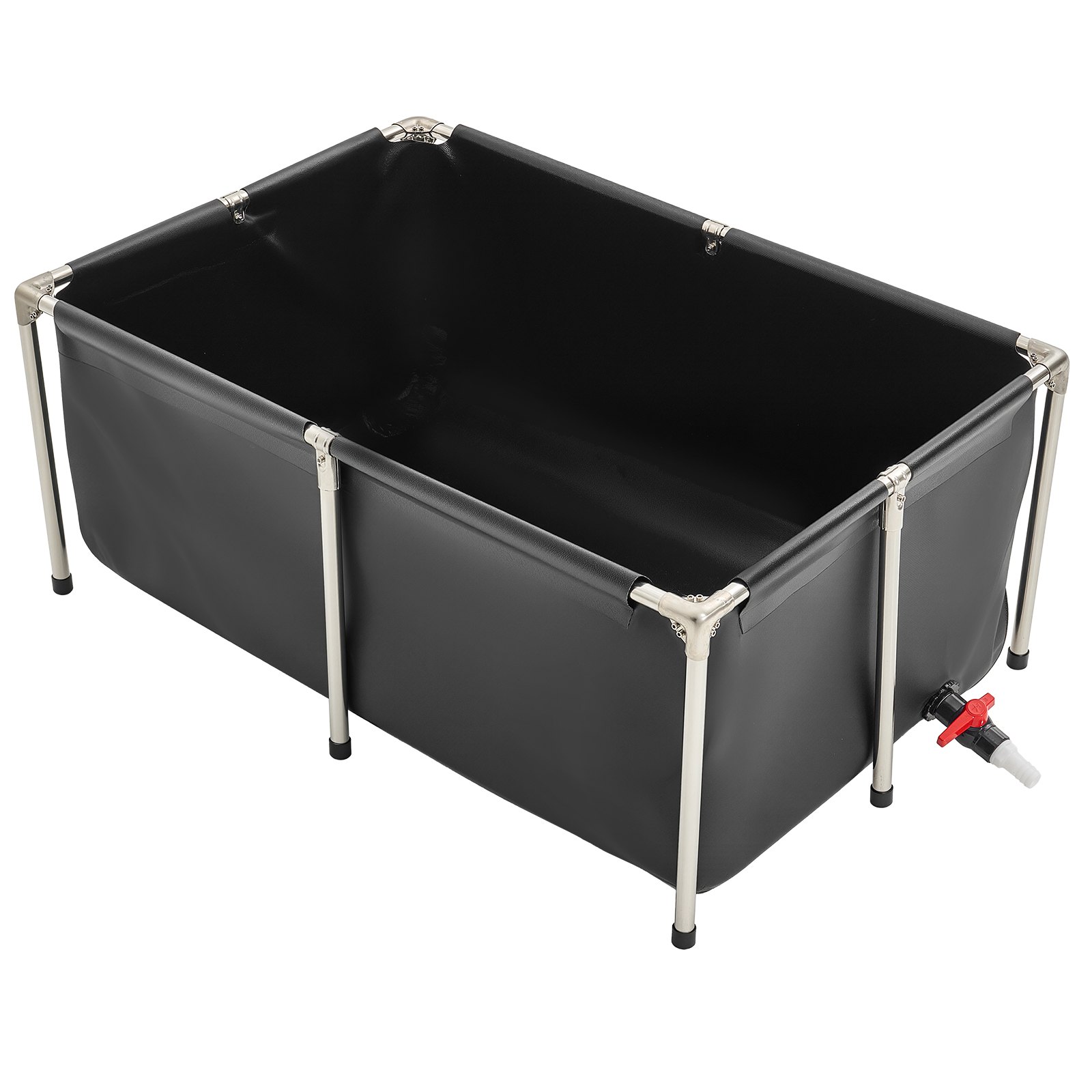 VEVOR Estanque de Lona Sobre Suelo 480 L de PVC Tanque Rectangular 120x80x50 cm para Peces Dorados con Estructura Estable de Acero Inoxidable y Válvula de Drenaje para Acuicultura, Riego, Negro