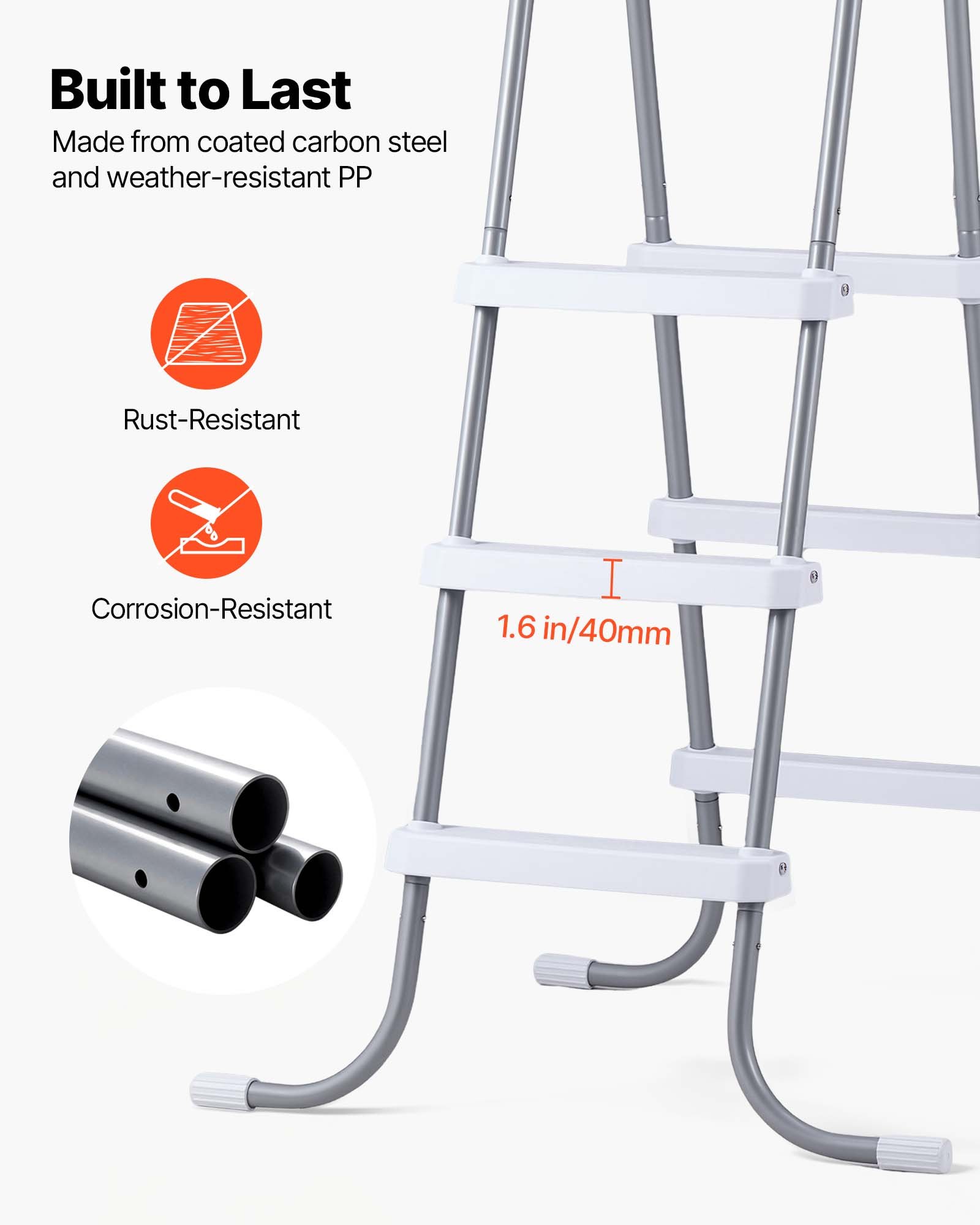 VEVOR Escalera para Piscina Desmontable de 3 Peldaños Hasta 136 kg, Escalera de Seguridad de Acero al Carbono Antideslizante con Patas de Goma, Pasamanos Ergonómicos para Piscina Elevada de 106,7 cm