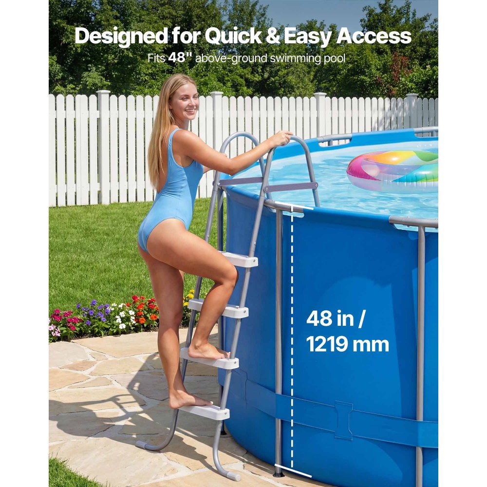 VEVOR Escalera para Piscina Desmontable de 4 Peldaños Capacidad 136kg, Escalera de Seguridad de Acero al Carbono Antideslizante con Patas de Goma, Pasamanos Ergonómicos para Piscina Elevada de 121,9cm