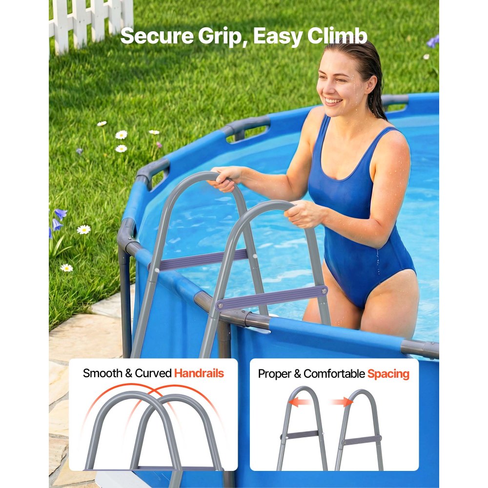 VEVOR Escalera para Piscina Desmontable de 4 Peldaños Capacidad 136kg, Escalera de Seguridad de Acero al Carbono Antideslizante con Patas de Goma, Pasamanos Ergonómicos para Piscina Elevada de 121,9cm