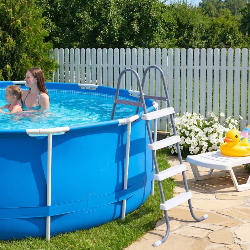 VEVOR Escalera para Piscina Desmontable de 4 Peldaños Capacidad 136kg, Escalera de Seguridad de Acero al Carbono Antideslizante con Patas de Goma, Pasamanos Ergonómicos para Piscina Elevada de 121,9cm