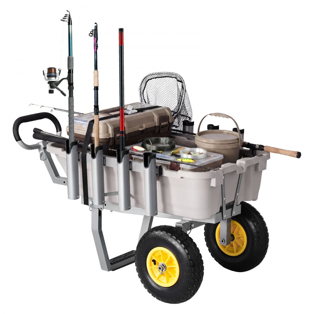 VEVOR Carro de Pesca para Playa con Ruedas Todoterreno de 330 mm y Portacañas, Carrito para Playa de Aluminio con Capacidad de 90 kg, 8 Soportes para Cañas para Pesca, Transporte, Camping y Exteriores