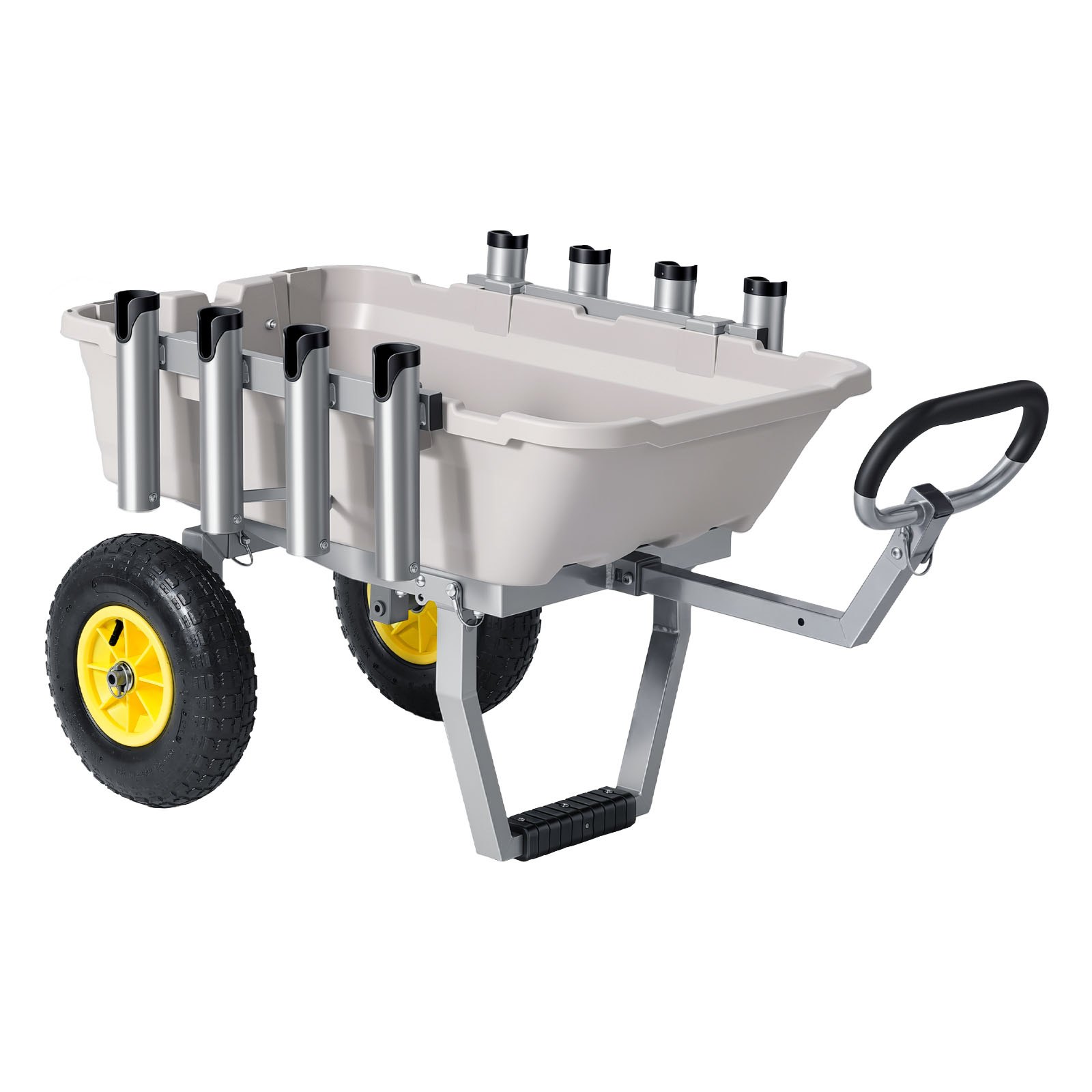 VEVOR Carro de Pesca para Playa con Ruedas Todoterreno de 330 mm y Portacañas, Carrito para Playa de Aluminio con Capacidad de 90 kg, 8 Soportes para Cañas para Pesca, Transporte, Camping y Exteriores