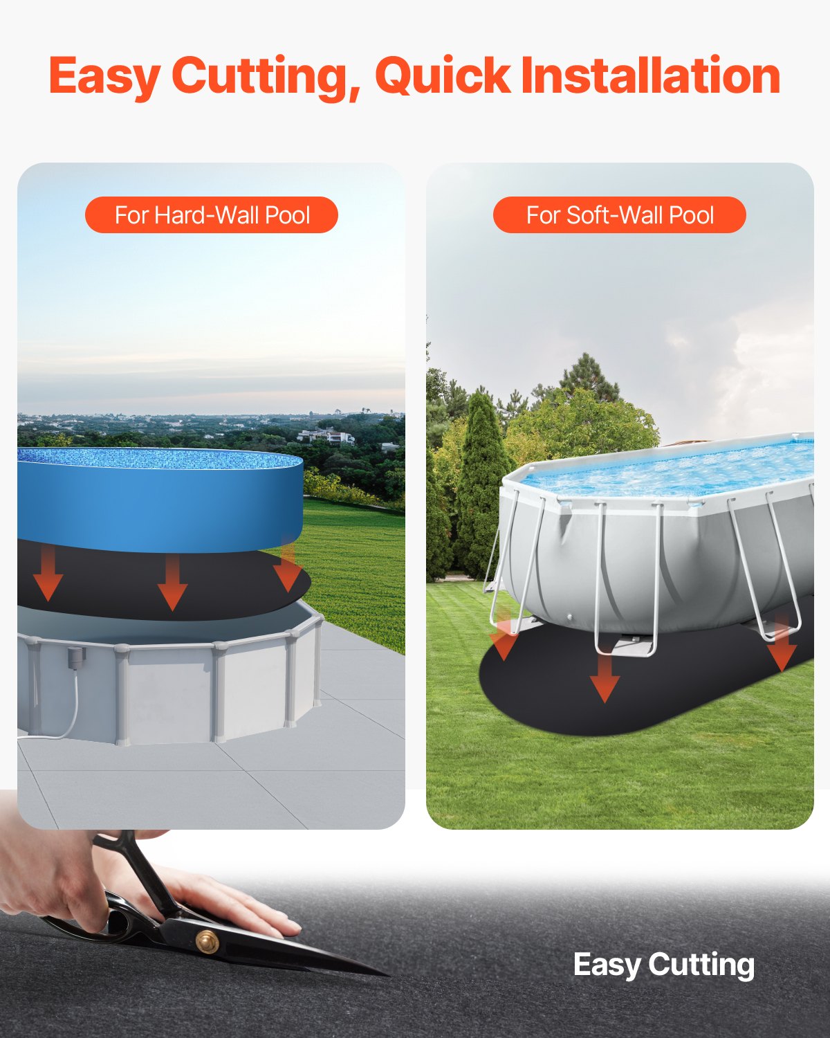 VEVOR Revestimiento para Piscinas Ovalado, 4,6 x 9,1 m Revestimiento Extragrueso para Piscinas Elevadas, Evita Pinchazos, Base de Geotextil Reciclado, Prolonga la Vida Útil del Revestimiento, Negro