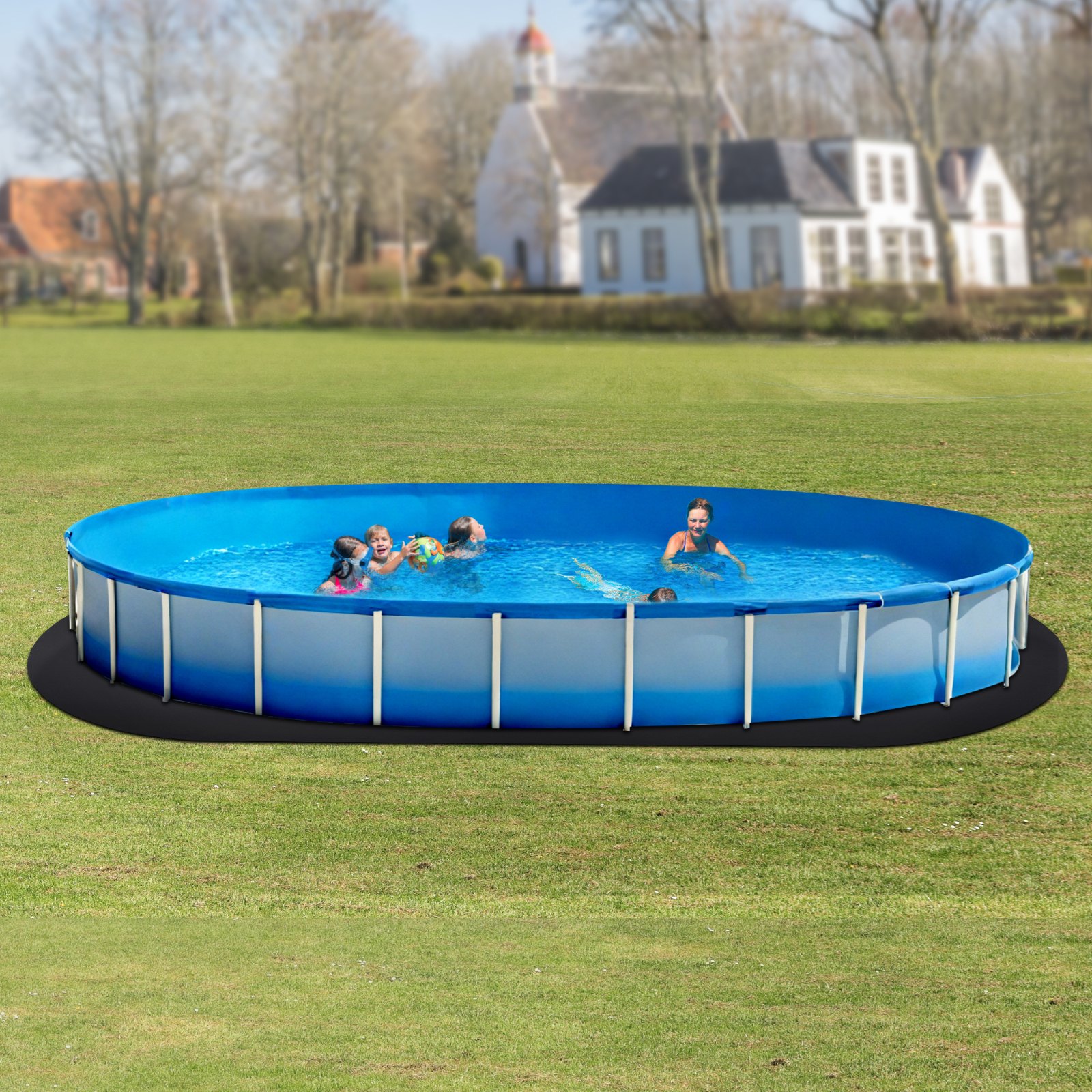 VEVOR Revestimiento para Piscinas Ovalado, 4,6 x 9,1 m Revestimiento Extragrueso para Piscinas Elevadas, Evita Pinchazos, Base de Geotextil Reciclado, Prolonga la Vida Útil del Revestimiento, Negro