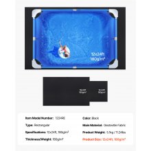 VEVOR VEVOR Revestimiento Rectangular para Piscinas Elevadas 3,7 x 7,3 m, Negro