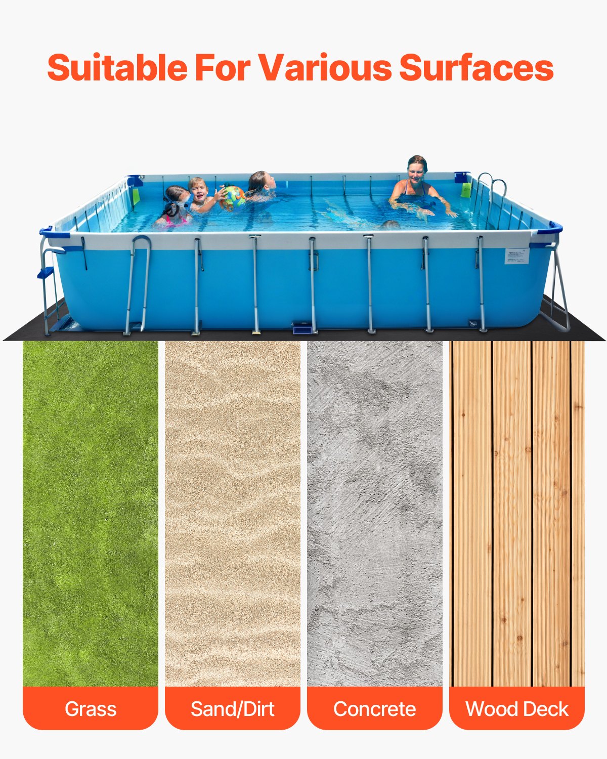 VEVOR Revestimiento Rectangular para Piscinas, 4,9 x 9,8 m Revestimiento Extragrueso para Piscinas Elevadas, Evita Pinchazos, Base de Geotextil Reciclado, Prolonga la Vida Útil del Revestimiento