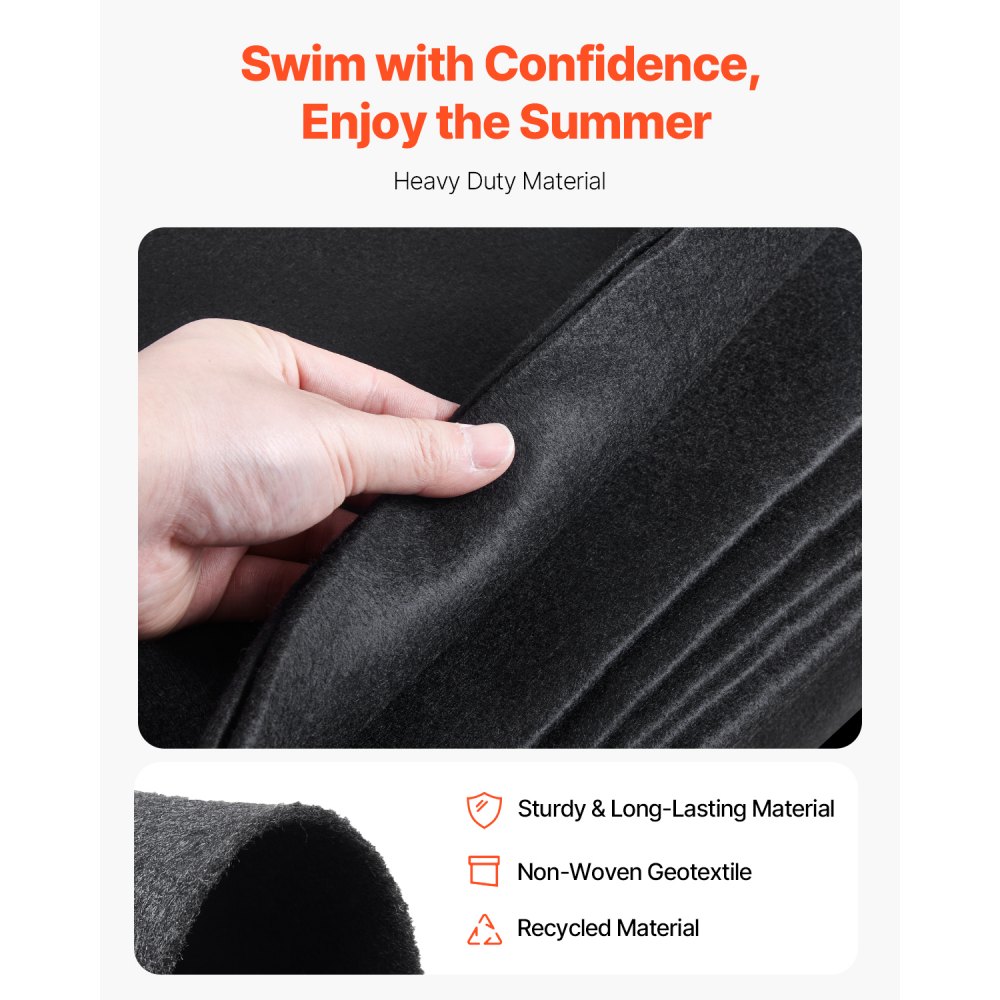 VEVOR Revestimiento Redondo para Piscinas, 4,6 m Revestimiento Extragrueso para Piscinas Elevadas, Evita Pinchazos, Base de Geotextil Reciclado, Prolonga la Vida Útil del Revestimiento, Negro