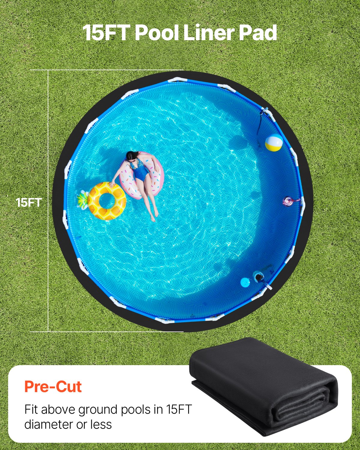VEVOR Revestimiento Redondo para Piscinas, 4,6 m Revestimiento Extragrueso para Piscinas Elevadas, Evita Pinchazos, Base de Geotextil Reciclado, Prolonga la Vida Útil del Revestimiento, Negro