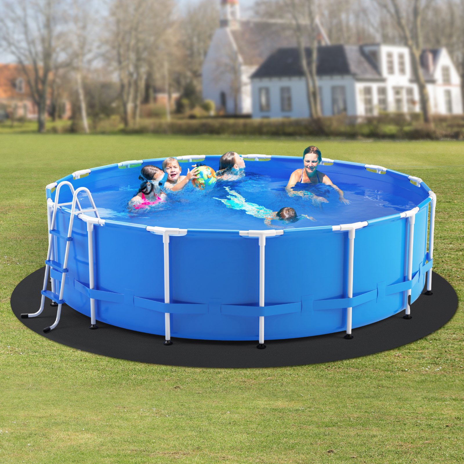 VEVOR Revestimiento Redondo para Piscinas, 4,6 m Revestimiento Extragrueso para Piscinas Elevadas, Evita Pinchazos, Base de Geotextil Reciclado, Prolonga la Vida Útil del Revestimiento, Negro