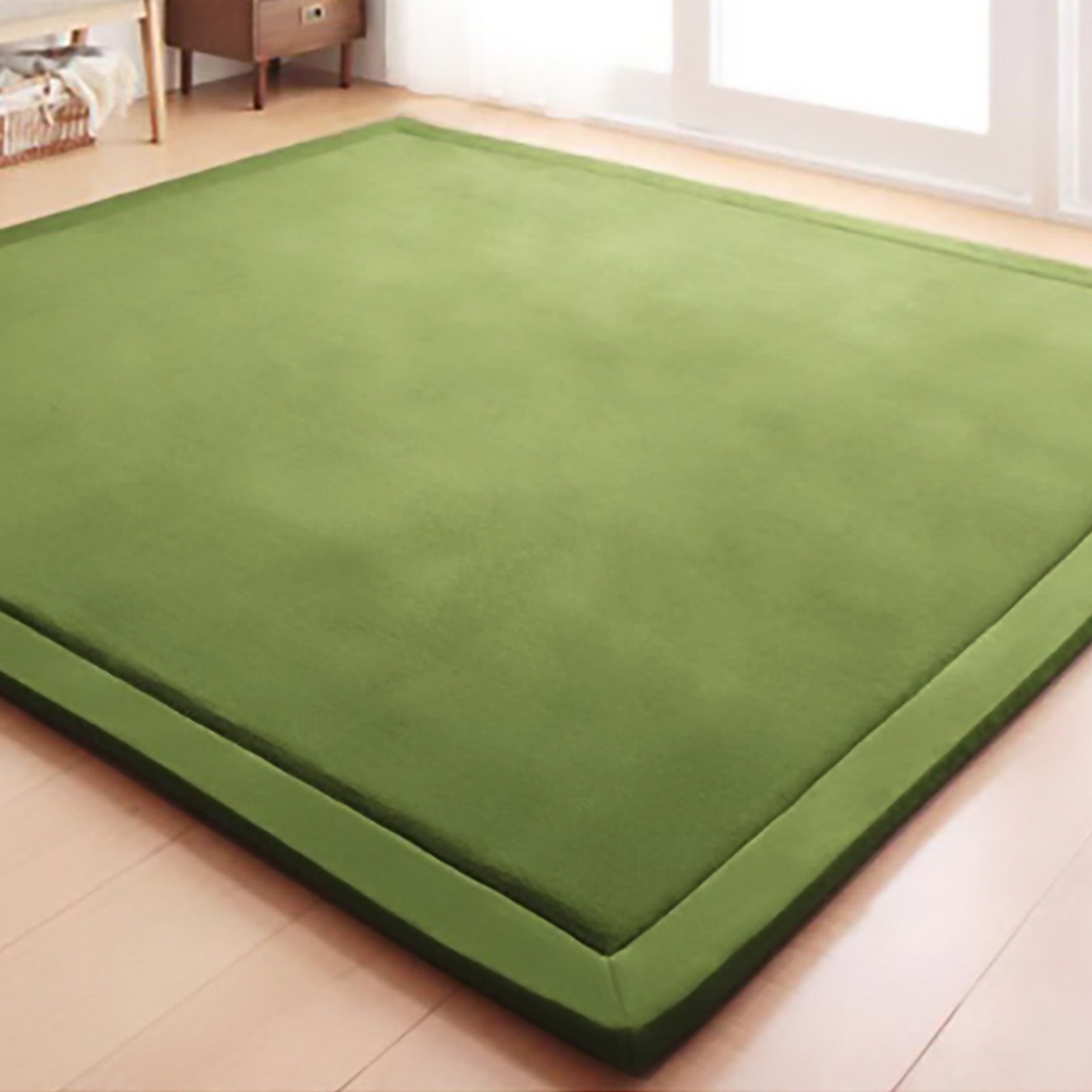 Alfombra De Juego Para Bebés Suaves Lana De Coral Y Espuma 2 X 2.4m Manta Verde