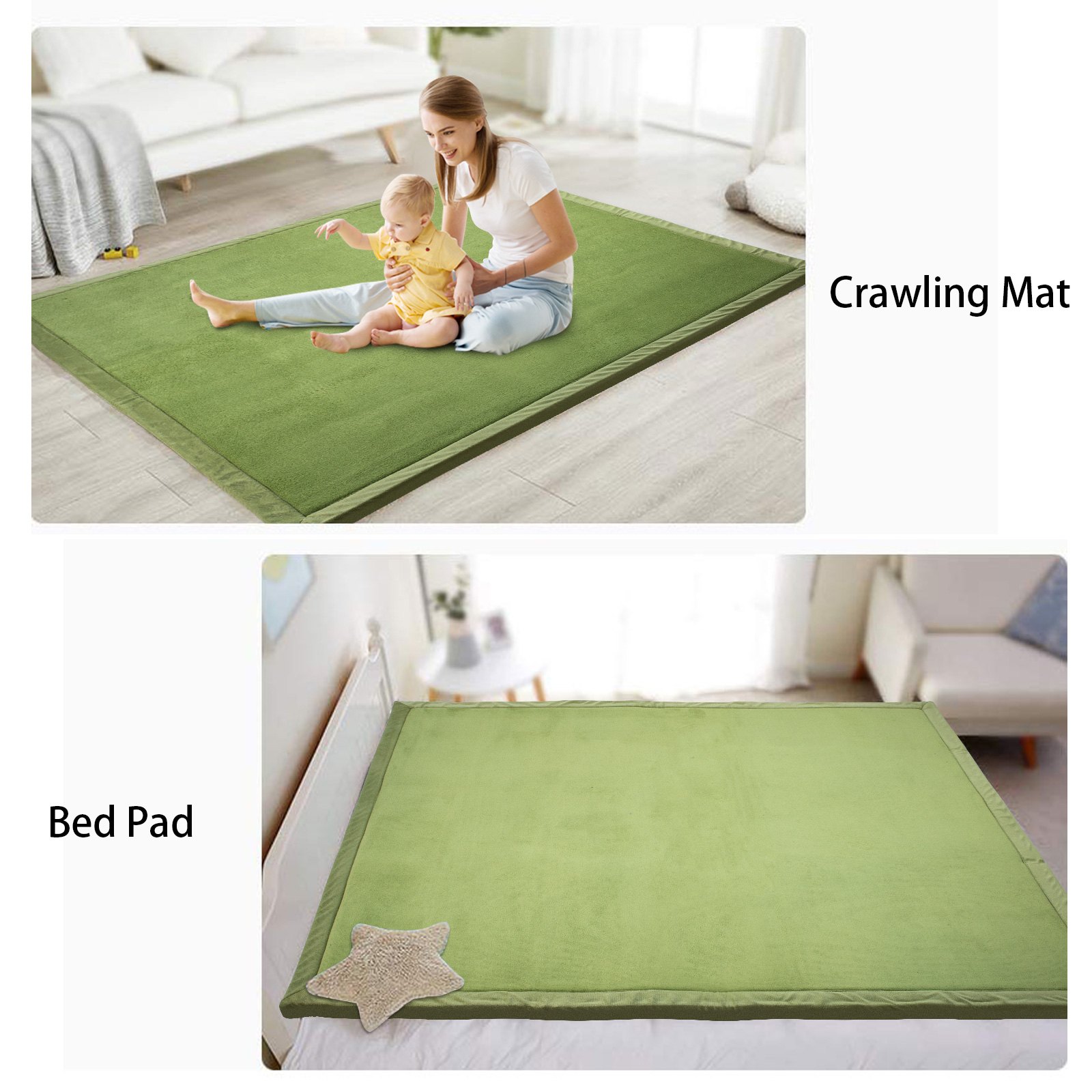 Alfombra De Juego Para Bebés Suaves Lana De Coral Y Espuma 2 X 2.4m Manta Verde