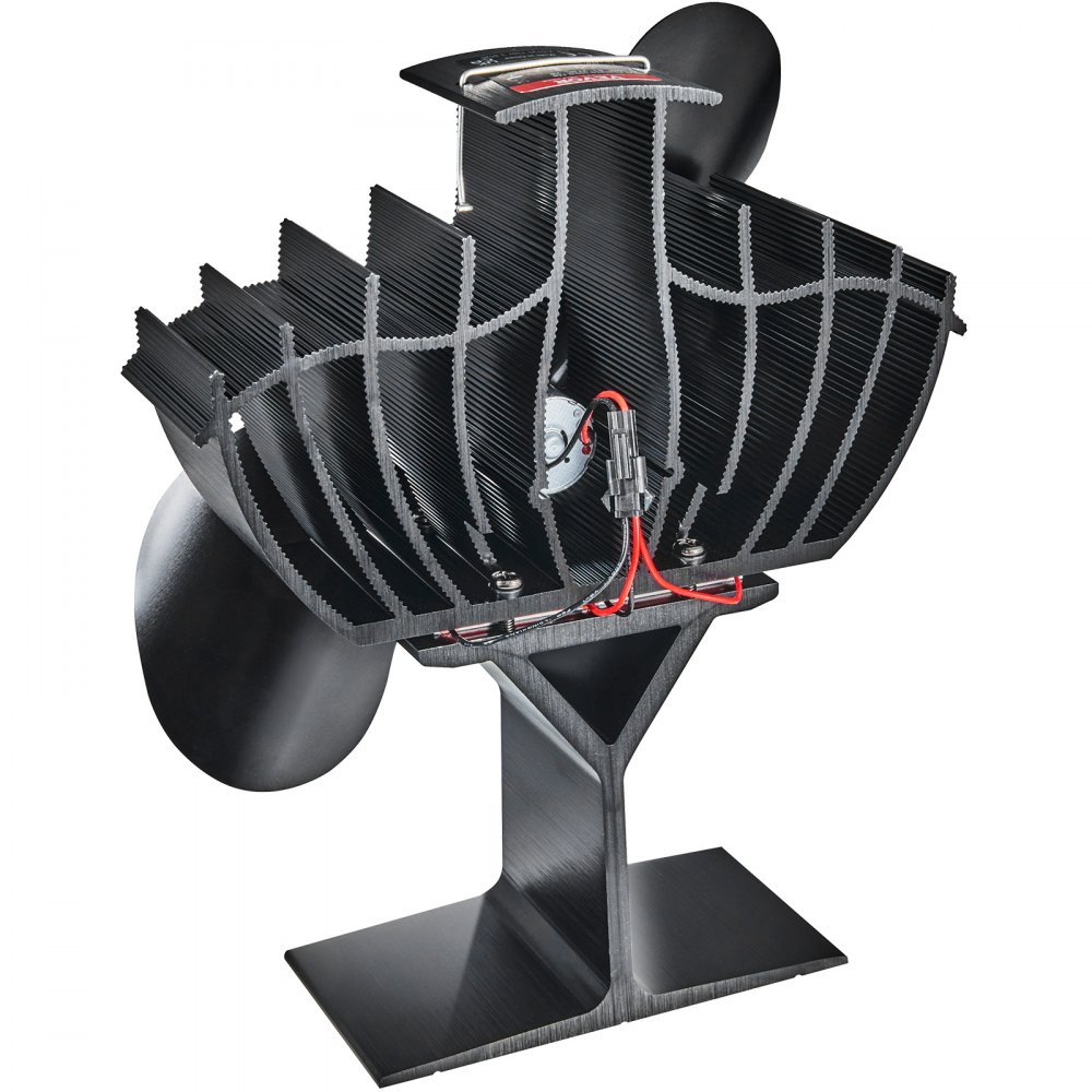 VEVOR Ventilador de Estufa de Leña 180x107x195 mm Ventilador de Chimenea Accionado por Calor 2 Aspas Flujo de Aire Silencioso 306 m3/h Ventilador con Termómetro Magnético para Estufa Chimenea de Leña