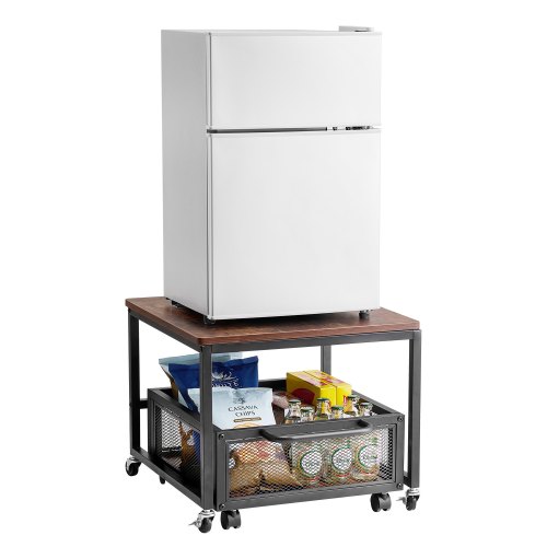 VEVOR Mini Refrigerador con Soporte de Almacenamiento, con Carrito de Almacenamiento Móvil y Ruedas Giratorias, para Cafetería, Robusto, para Dormitorio en Casa, Marrón Oscuro, 500 x 500 x 430 mm