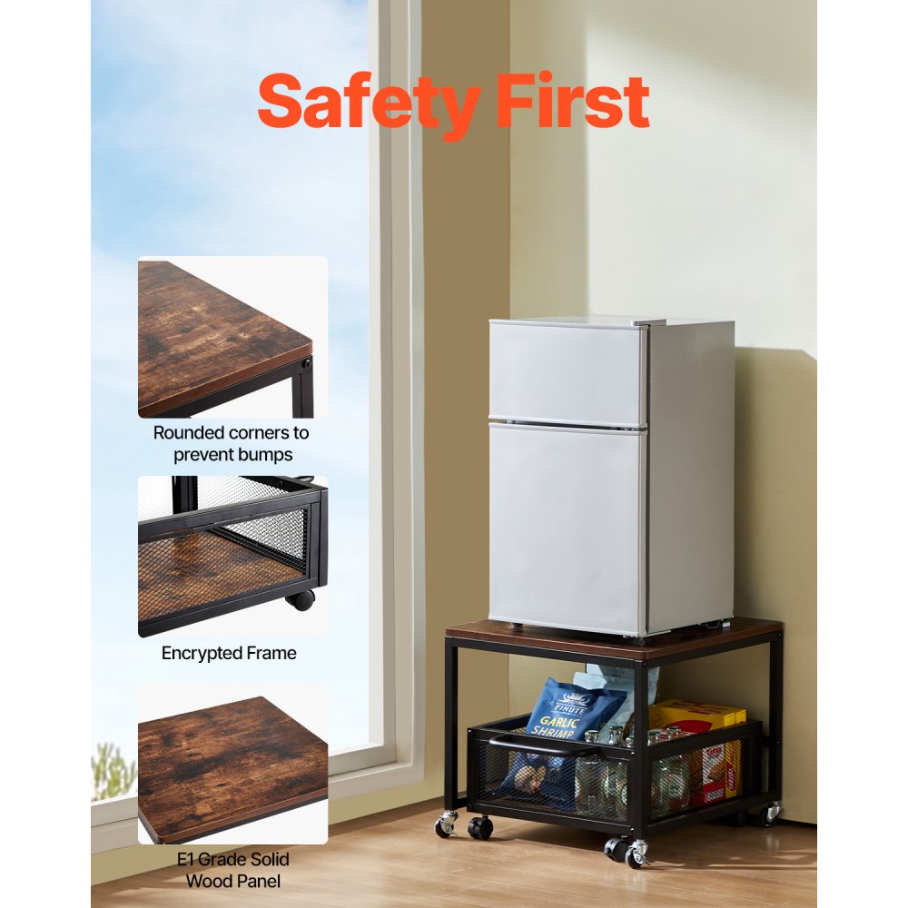 VEVOR Mini Refrigerador con Soporte de Almacenamiento, con Carrito de Almacenamiento Móvil y Ruedas Giratorias, para Cafetería, Robusto, para Dormitorio en Casa, Marrón Oscuro, 500 x 500 x 430 mm