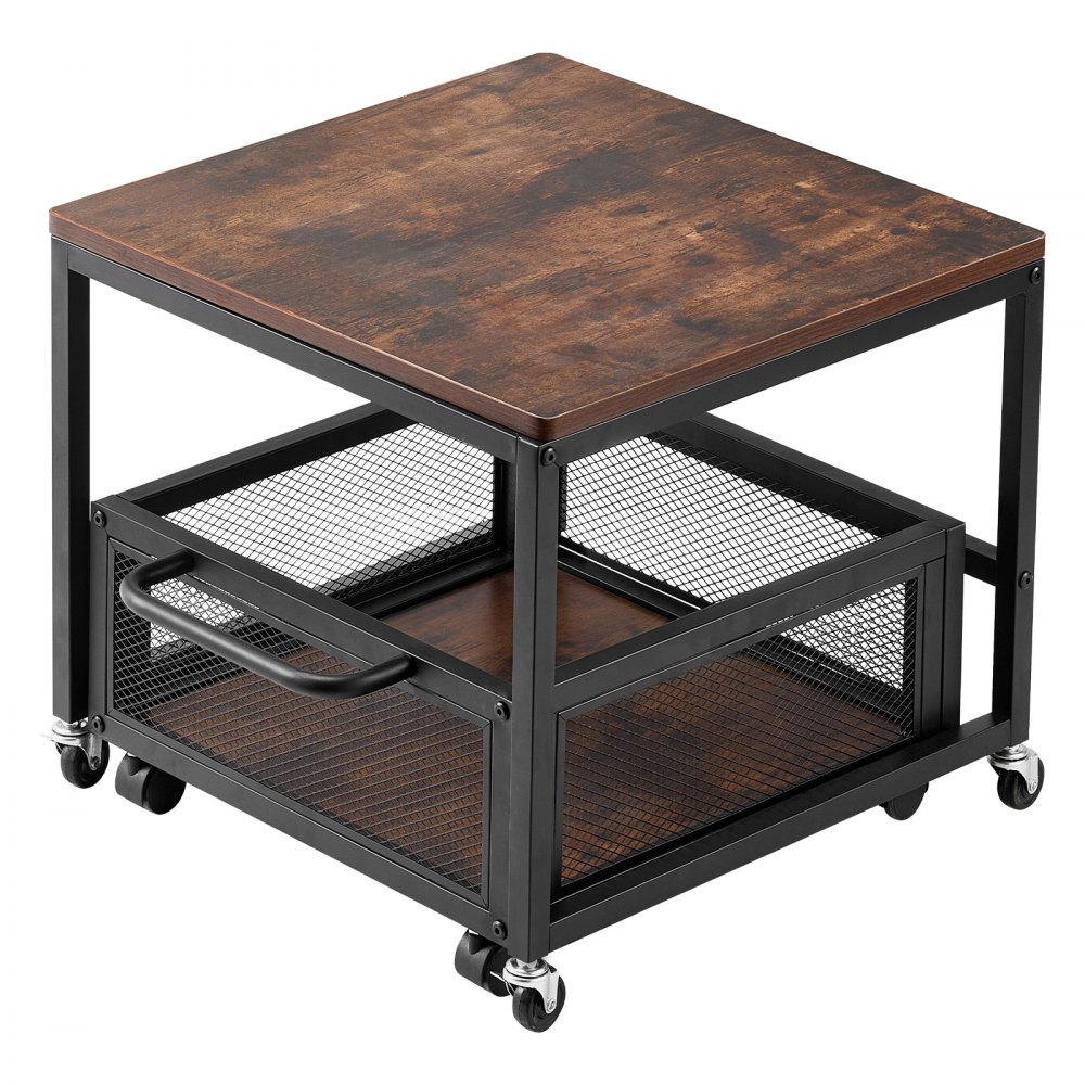 VEVOR Mini Refrigerador con Soporte de Almacenamiento, con Carrito de Almacenamiento Móvil y Ruedas Giratorias, para Cafetería, Robusto, para Dormitorio en Casa, Marrón Oscuro, 500 x 500 x 430 mm
