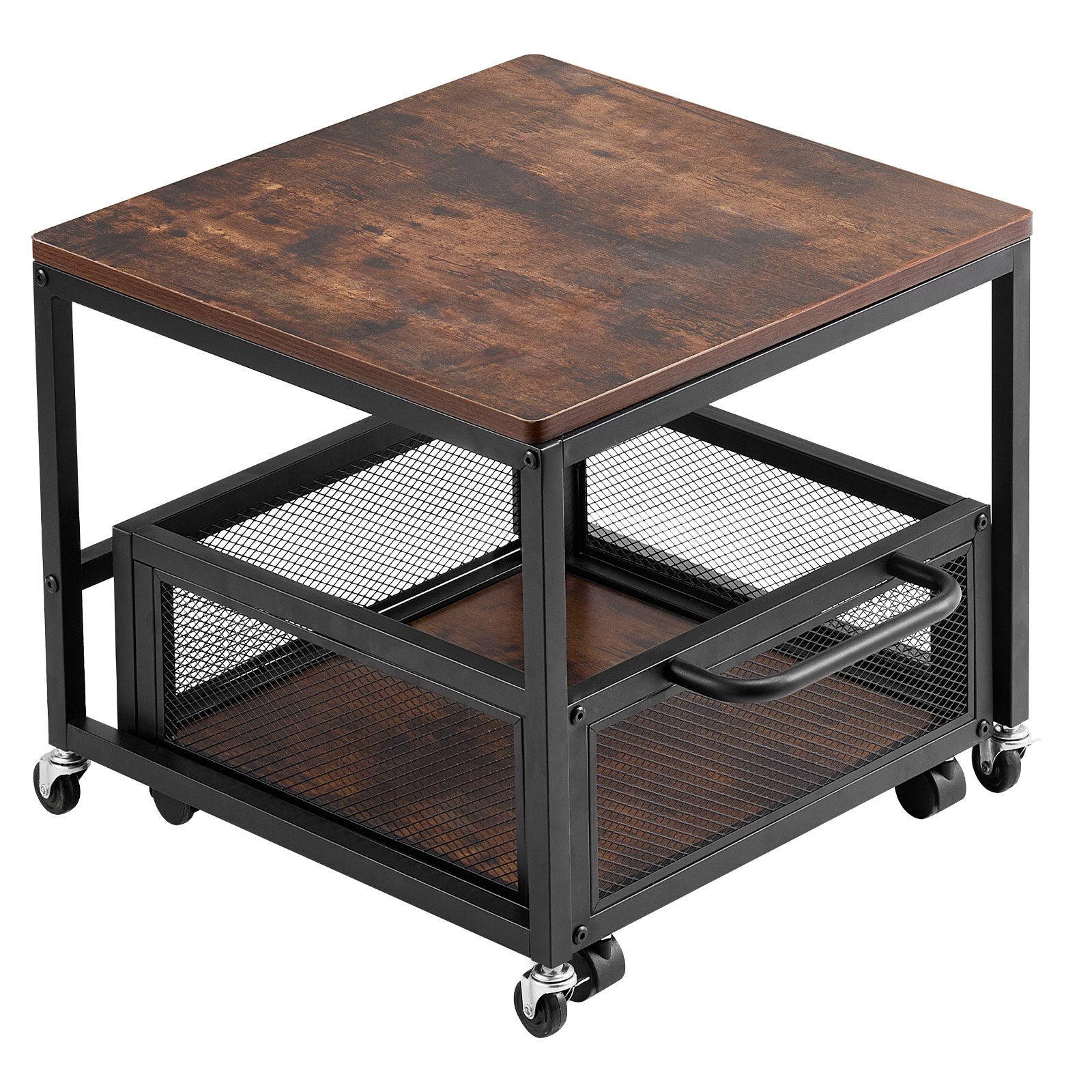 VEVOR Mini Refrigerador con Soporte de Almacenamiento, con Carrito de Almacenamiento Móvil y Ruedas Giratorias, para Cafetería, Robusto, para Dormitorio en Casa, Marrón Oscuro, 500 x 500 x 430 mm