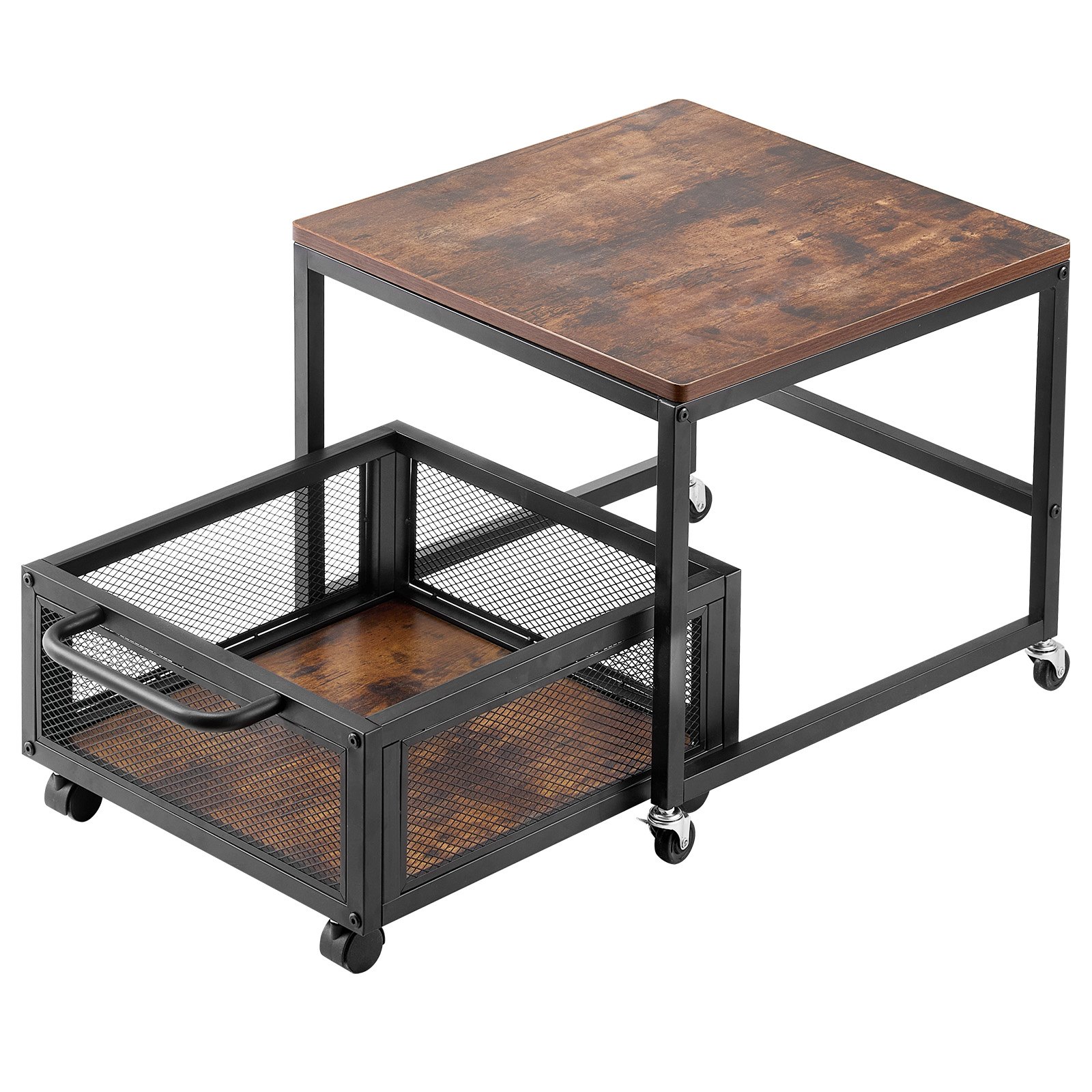 VEVOR Mini Refrigerador con Soporte de Almacenamiento, con Carrito de Almacenamiento Móvil y Ruedas Giratorias, para Cafetería, Robusto, para Dormitorio en Casa, Marrón Oscuro, 500 x 500 x 430 mm
