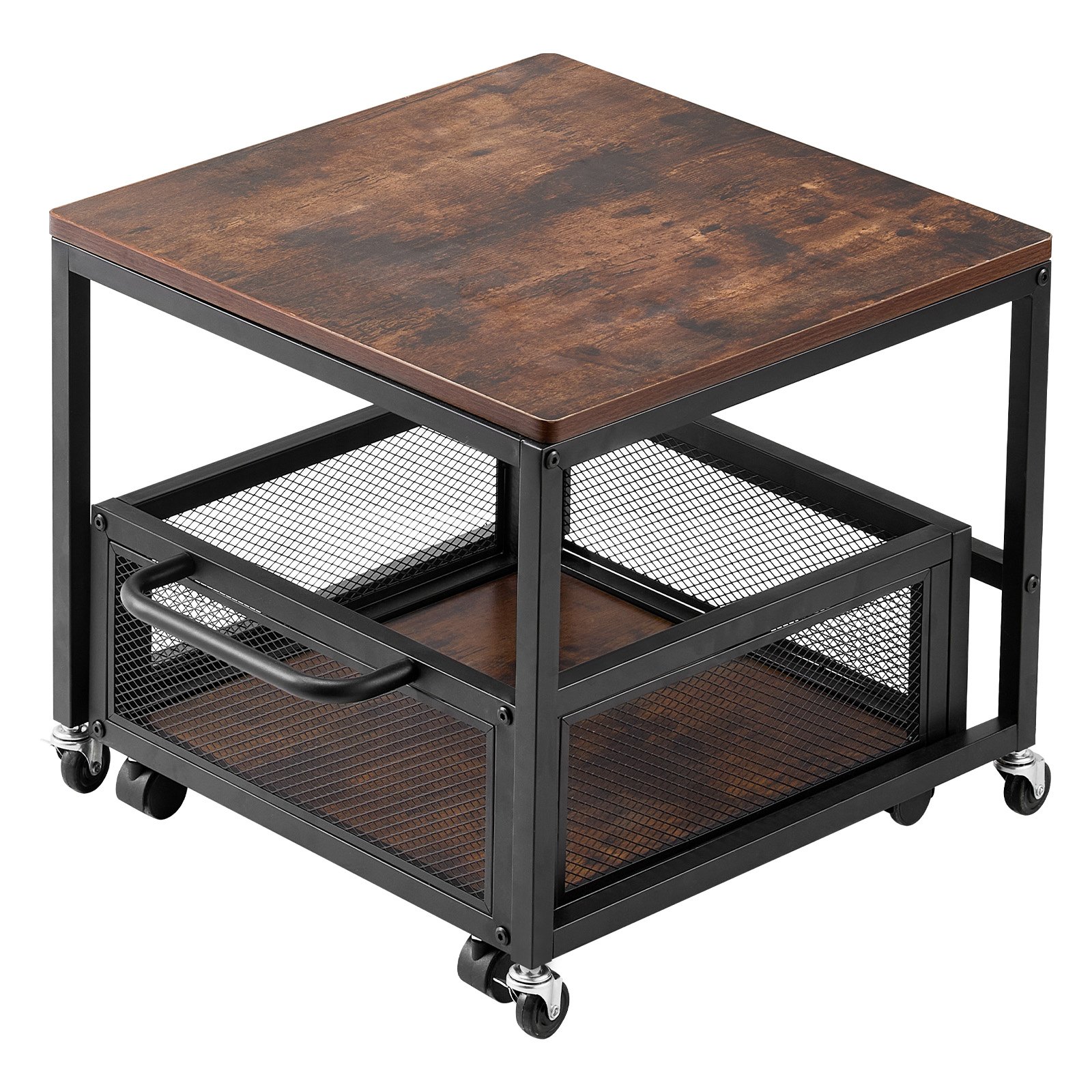 VEVOR Mini Refrigerador con Soporte de Almacenamiento, con Carrito de Almacenamiento Móvil y Ruedas Giratorias, para Cafetería, Robusto, para Dormitorio en Casa, Marrón Oscuro, 500 x 500 x 430 mm