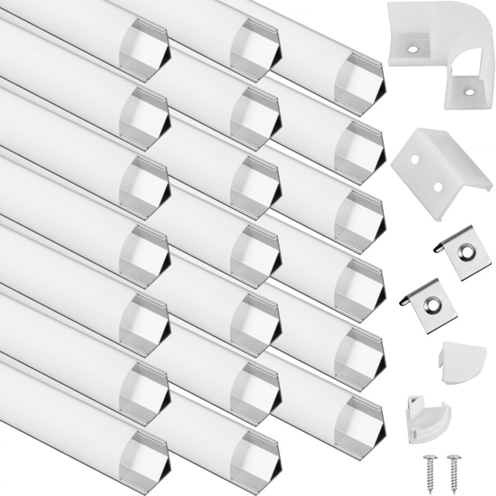 Paquete de 10 difusores de tira LED en forma de V de 3.3 pies, canal de  aluminio con tapas de extremo de cubierta blanca y clips de montaje, perfil  de
