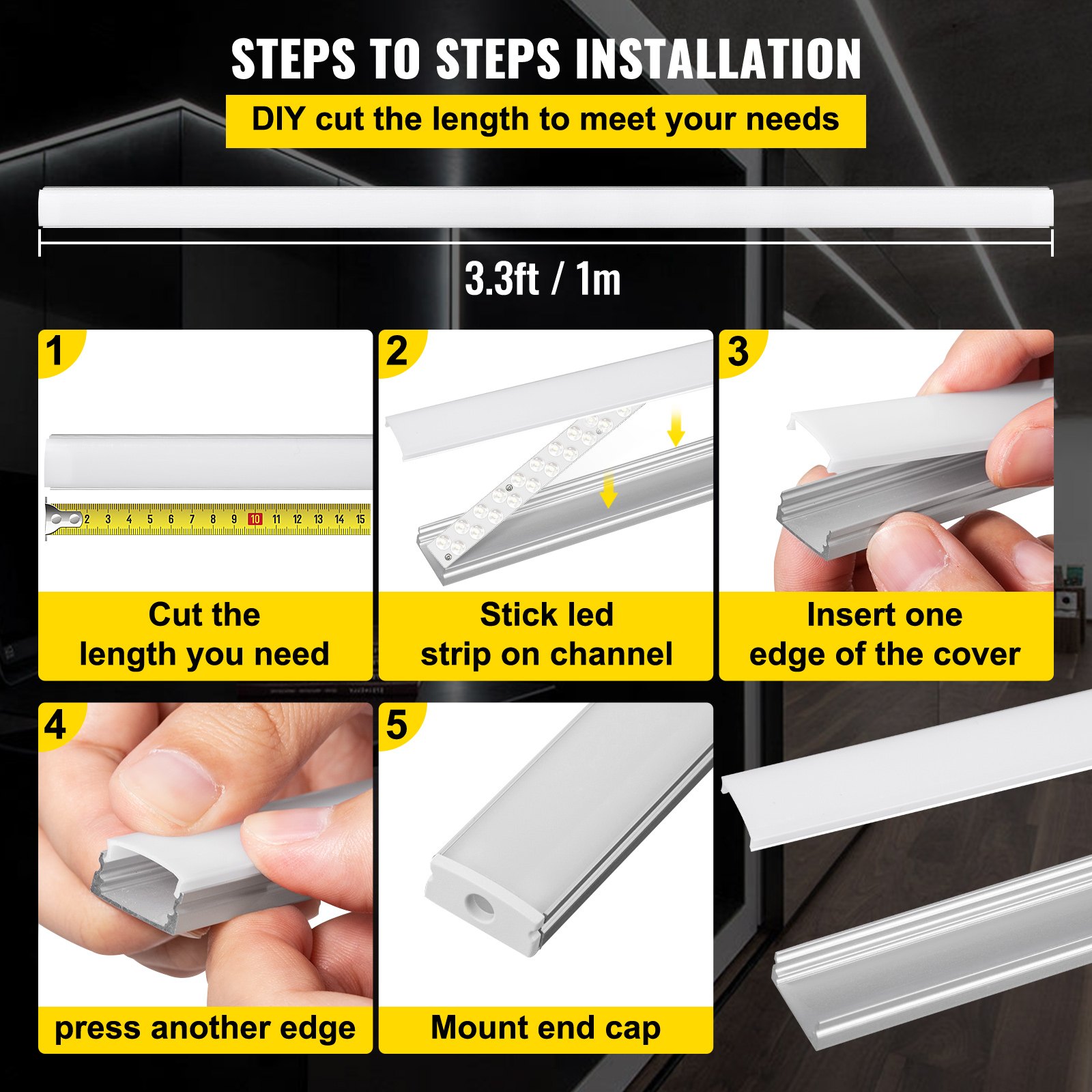 Vevor Perfil Aluminio Para Tira Led 1 M Canal De Aluminio Led 20 Pcs Rectángulo