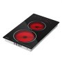 VEVOR Placa Vitrocerámica, 52 x 30 cm, 2 Zonas de Cocción, 3000 W 220 V, Portátil, Control Táctil, con 9 Niveles de Potencia, Temporizador, Bloqueo Infantil, Protección Contra Sobrecalentamiento