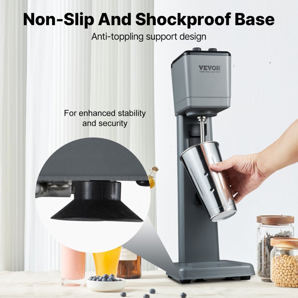 VEVOR Batidora Eléctrica para Batidos de Un Solo Cabezal, 375 W, 3 Velocidades, 15000/18000/21000 RPM, Vaso de Acero Inoxidable de 820 ml para Preparar Bebidas, Té con Leche, Batidos, Barra Casera