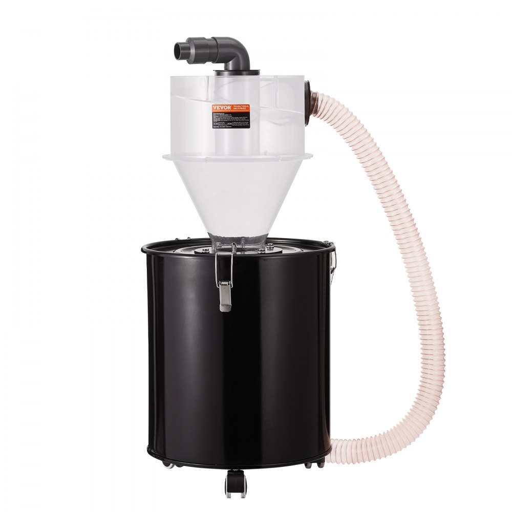 VEVOR Separador de Polvo Ciclónico con Tanque de Metal Capacidad de 50 L Colector de Polvo Ciclónico ABS con Adaptador de 50 mm Manguera de 2 m para Aspiradoras de Polvo de Taller Húmedo/Seco