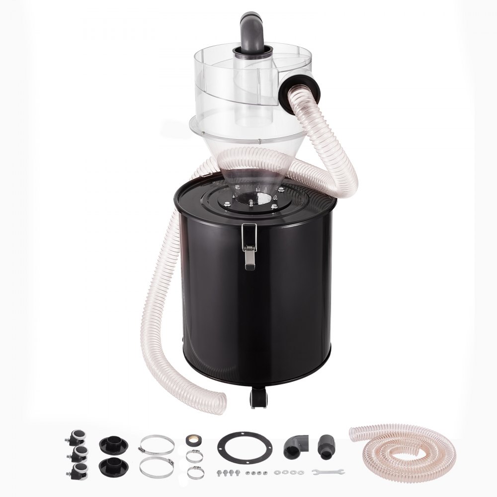 VEVOR Separador de Polvo Ciclónico con Tanque de Metal Capacidad de 50 L Colector de Polvo Ciclónico ABS con Adaptador de 50 mm Manguera de 2 m para Aspiradoras de Polvo de Taller Húmedo/Seco