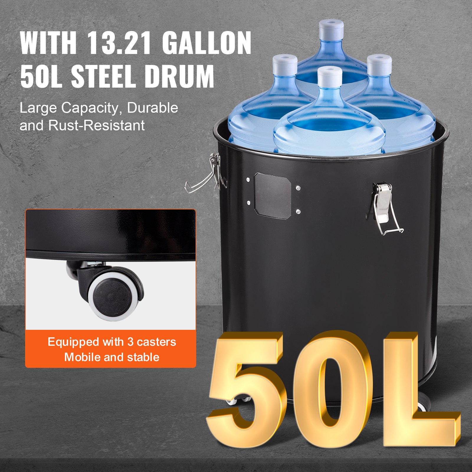VEVOR Separador de Polvo Ciclónico con Tanque de Metal Capacidad de 50 L Colector de Polvo Ciclónico ABS con Adaptador de 50 mm Manguera de 2 m para Aspiradoras de Polvo de Taller Húmedo/Seco