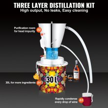 VEVOR Destilar Alcohol Destilador de Agua con de Acero Inoxidable 304 con Salida de 5 kg por Hora Kit de Destilería para Hogar
