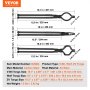 Dimensiones y especificaciones de las pinzas de herrero VEVOR: pinzas v-bit, wolf, zv fabricadas en acero al carbono.