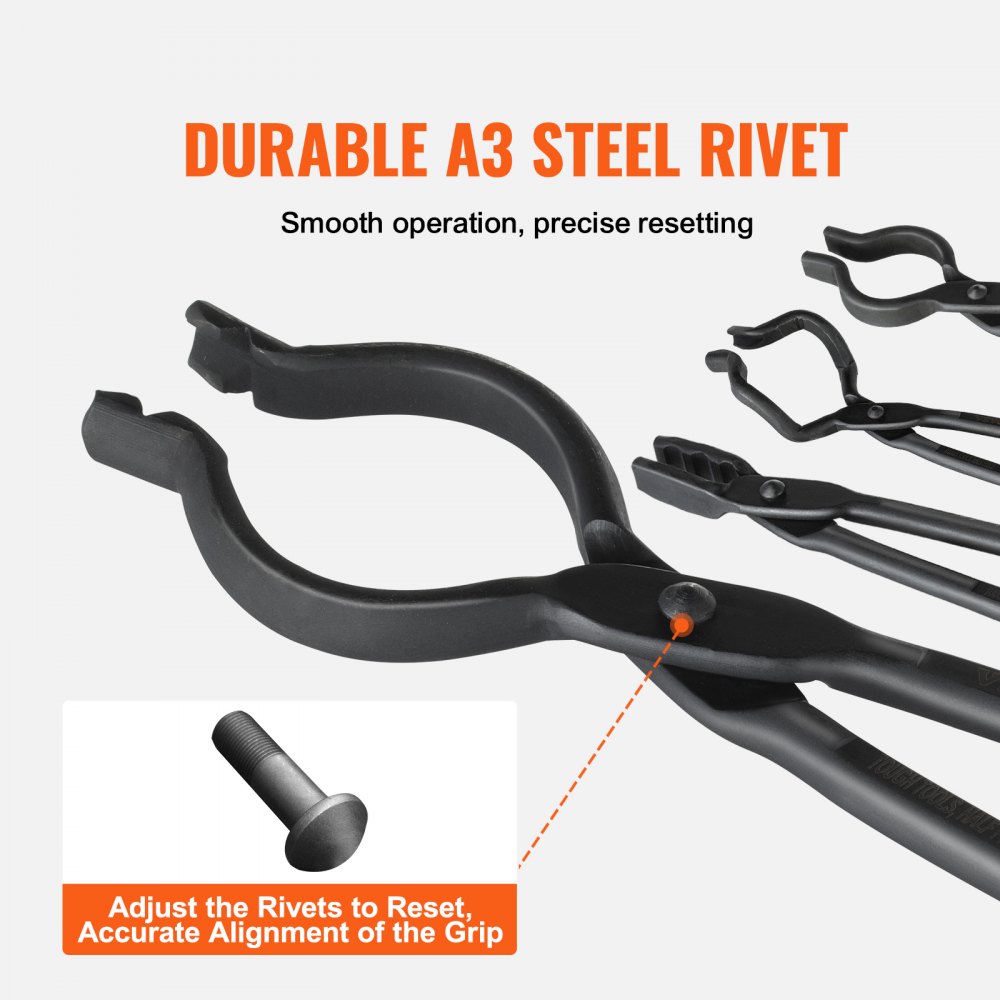 VEVOR Blacksmith Tongs Set, V-Bit, Wolf, ZV, Gripping Tongs 4 pcs. Carbon Steel Blacksmith Tongs, 465 x 60 x 19 mm / 461 x 68 x 18 mm / 458 x 38 x 19.0 mm / 463 x 78 x 52.3 mm, with Extended Handle