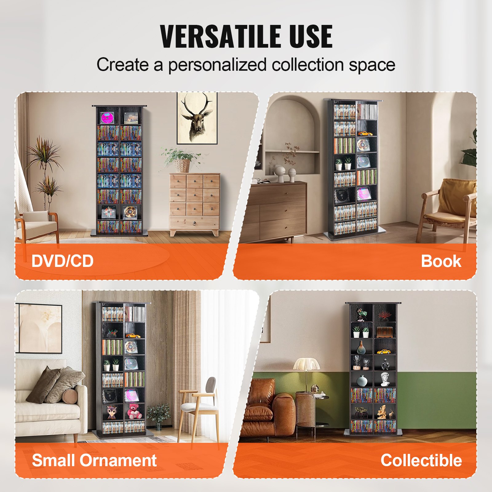 Mueble de almacenamiento multimedia VEVOR, estante para DVD de 8 capas con capacidad para 464 CD, estantes para CD ajustables, 16 compartimentos, protege y organiza colecciones de música, películas, videojuegos o recuerdos, color espresso