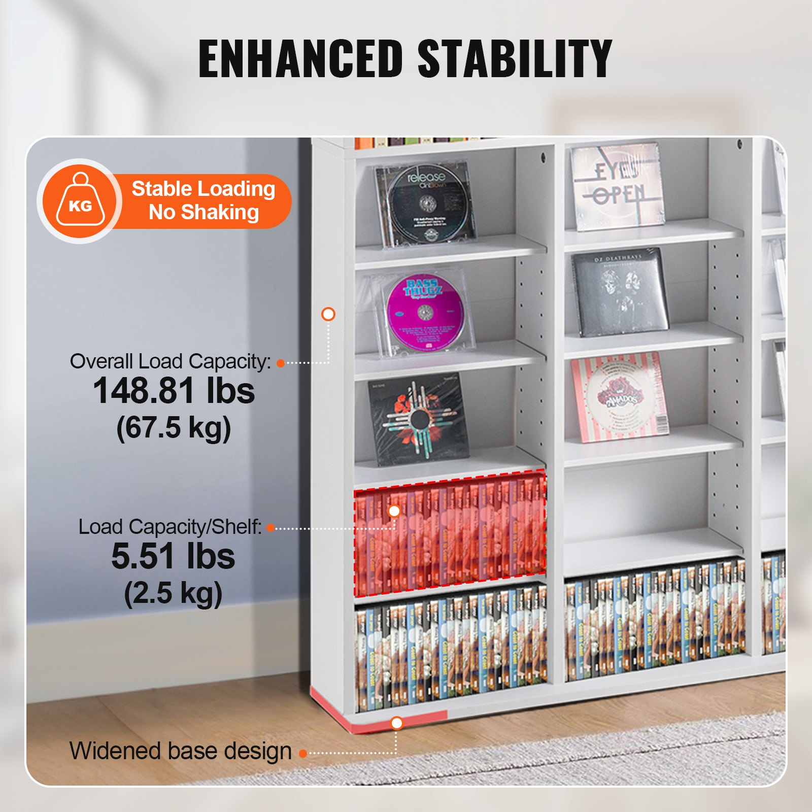 VEVOR Gabinete de almacenamiento multimedia, estante para DVD de 9 capas con capacidad para 756 CD, estantes para CD ajustables con 27 compartimentos, protege y organiza colecciones de música, películas, videojuegos o recuerdos, blanco