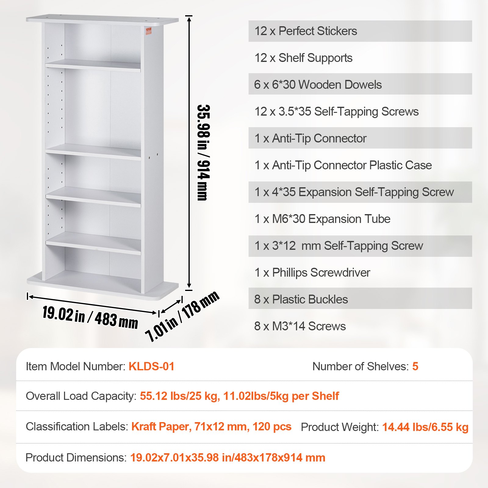 Mueble de almacenamiento multimedia VEVOR, estante para DVD de 5 capas con capacidad para 240 CD, estantes ajustables para CD, protege y organiza colecciones de música, películas, videojuegos o recuerdos, color blanco