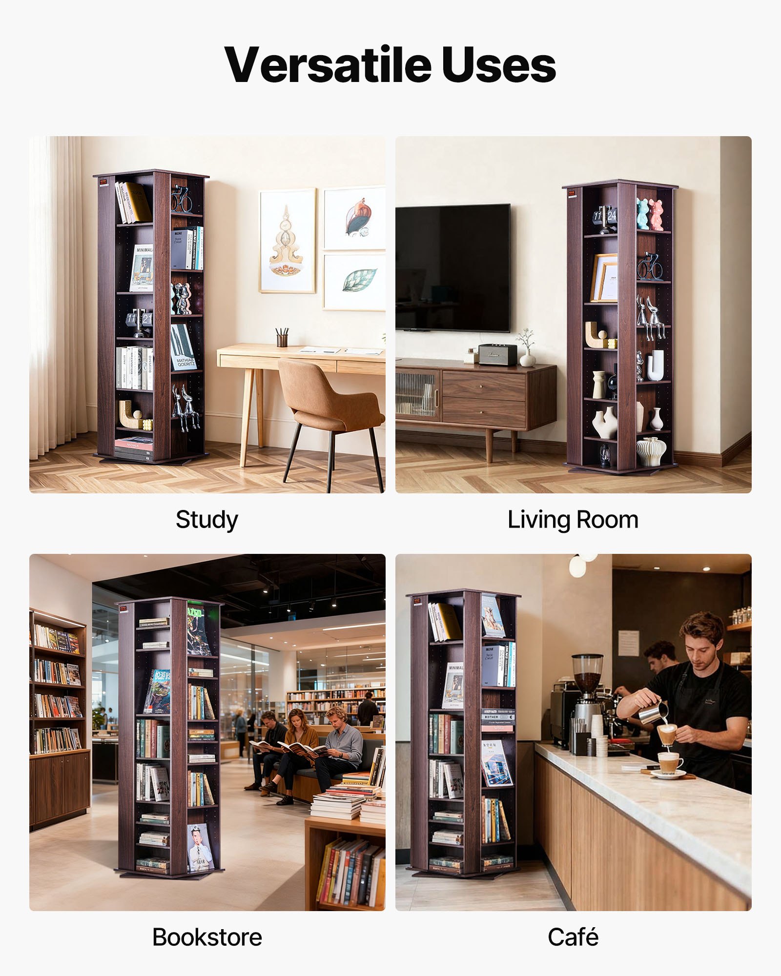 VEVOR Gabinete de almacenamiento multimedia, torre multimedia giratoria, capacidad para hasta 1040 CD, protege y organiza colecciones de música, películas, videojuegos o recuerdos - Espresso