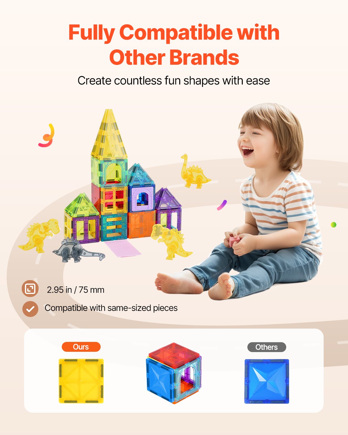 VEVOR Bloques Magnéticos 56 PCS Bloques Magnéticos para Construcción de Animales para Niños con 4 Dinosaurios Juguetes Educativos Sensoriales STEM para Apilar Regalo para Niños de 3 Años en Adelante