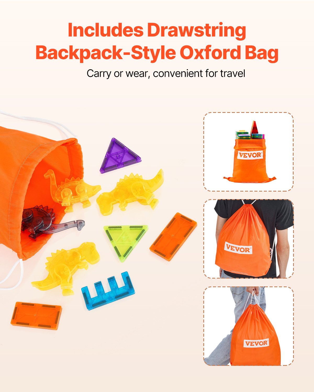 VEVOR Bloques Magnéticos 56 PCS Bloques Magnéticos para Construcción de Animales para Niños con 4 Dinosaurios Juguetes Educativos Sensoriales STEM para Apilar Regalo para Niños de 3 Años en Adelante