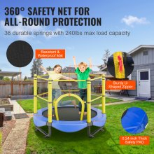 VEVOR Trampolín para Niños Cama Elástica Interior y Exterior de 152,4 cm para Niños Pequeños con Red de Seguridad, Aro de Baloncesto y Bolas Oceánicas, Regalo de Cumpleaños para Niños Más de 3 Años
