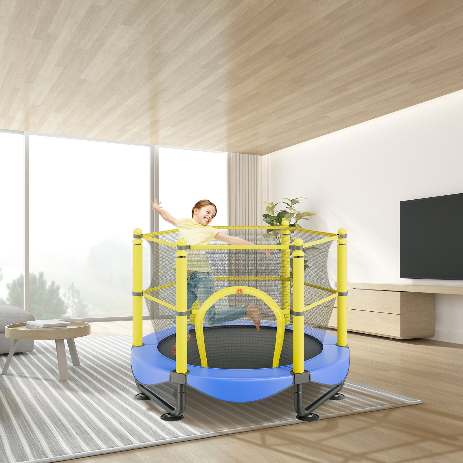 VEVOR Trampolín para Niños Cama Elástica Interior y Exterior de 152,4 cm para Niños Pequeños con Red de Seguridad, Aro de Baloncesto y Bolas Oceánicas, Regalo de Cumpleaños para Niños Más de 3 Años