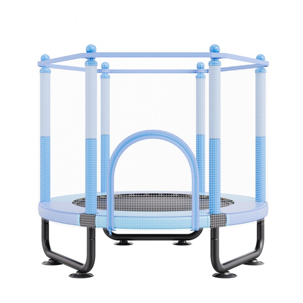 VEVOR Trampolín para Niños para Interiores y Exteriores, Mini Trampolín Recreativo para Niños Pequeños con Red de Seguridad y Aro de Baloncesto, para Niños de más de 3 Años, Azul, 1545 x 1210 mm