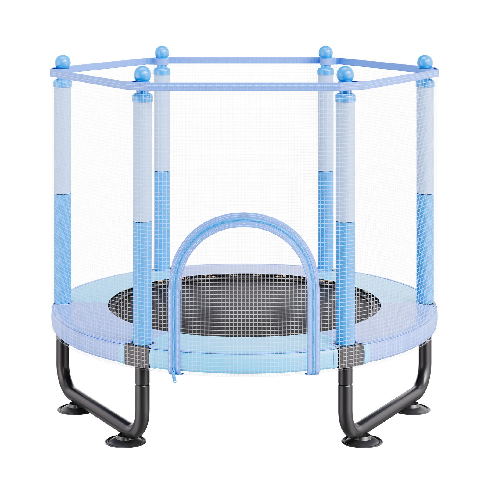 VEVOR Trampolín para Niños para Interiores y Exteriores, Mini Trampolín Recreativo para Niños Pequeños con Red de Seguridad y Aro de Baloncesto, para Niños de más de 3 Años, Azul, 1545 x 1210 mm