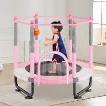 VEVOR Trampolín para Niños con Red para Interior y Exterior 1545 x 1210 mm Rosa