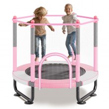 VEVOR Trampolín para Niños para Interiores y Exteriores, Mini Trampolín Recreativo para Niños Pequeños con Red de Seguridad y Aro de Baloncesto, para Niños de más de 3 Años, 1545 x 1210 mm, Rosa