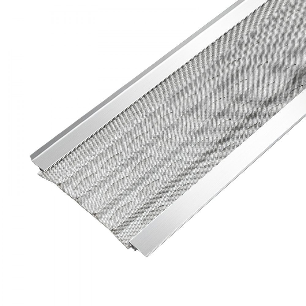 VEVOR Protector de Canalón de 127 mm x 30,48 m, Rejilla para Canalón de Aluminio con Malla Inoxidable, Cubierta Antihojas con Drenaje, Tornillos para Agujas de Pino, Tejados, Residuos, 20 Unidades