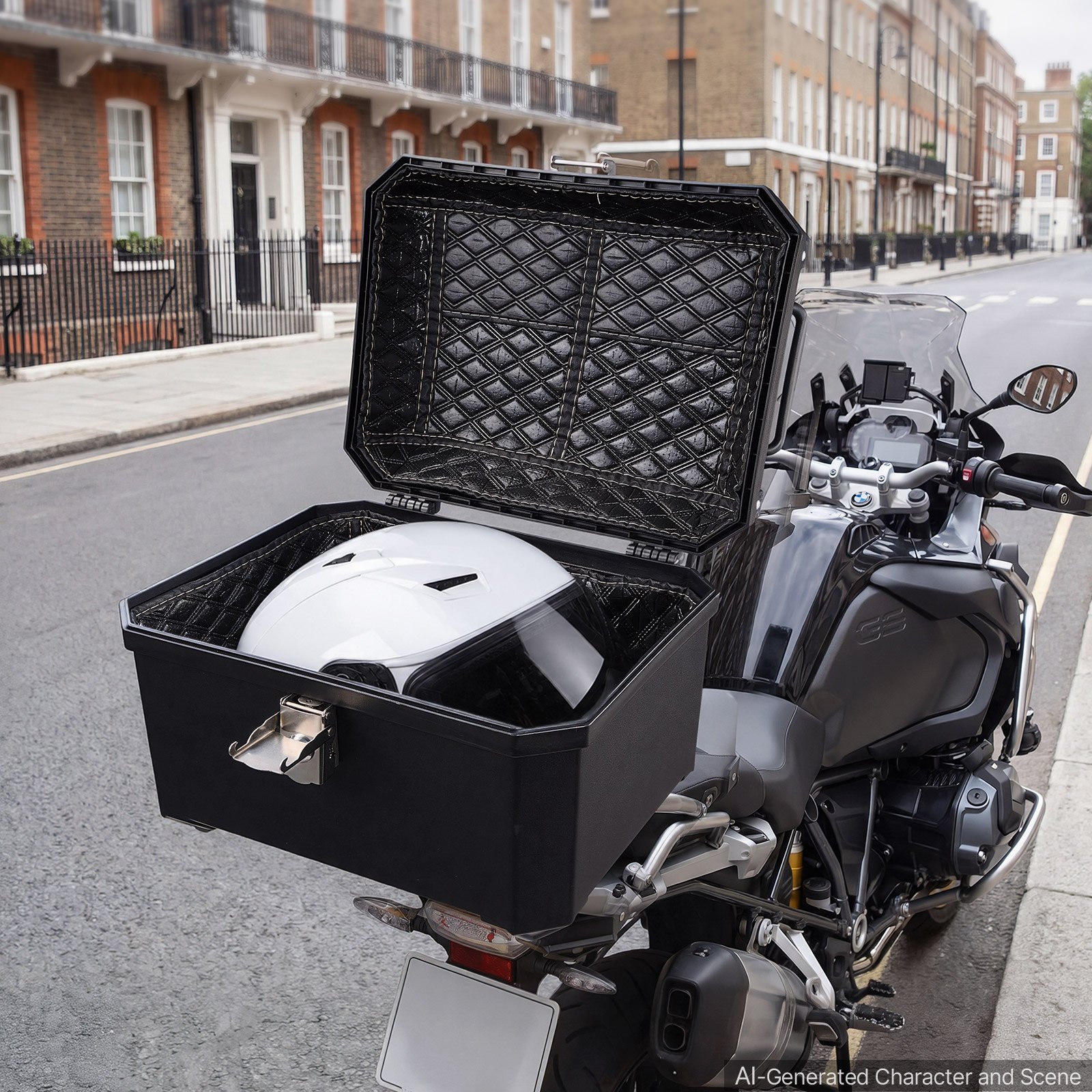 VEVOR Baúl para Moto 45 L, Maleta Trasera para Motocicleta de ABS, Universal, Duradera, Impermeable, Desmontable, con Cerradura de Seguridad, Forro de Cuero para Almacenamiento de Equipaje, Negro